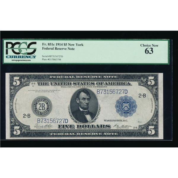 1914 $5 New York FRN PCGS 63