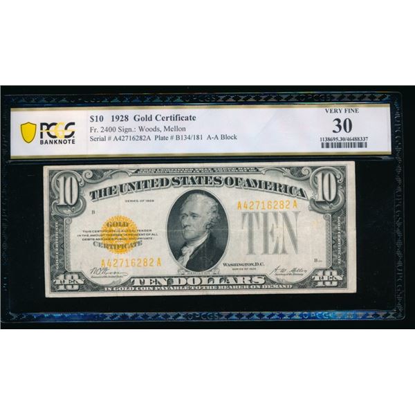 1928 $10 Gold Certificate PCGS 30