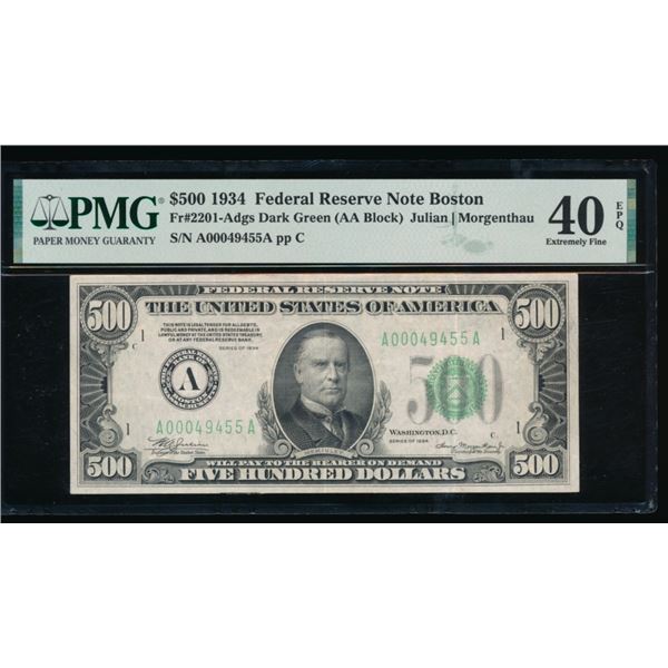 1934 $500 Boston FRN PMG 40EPQ