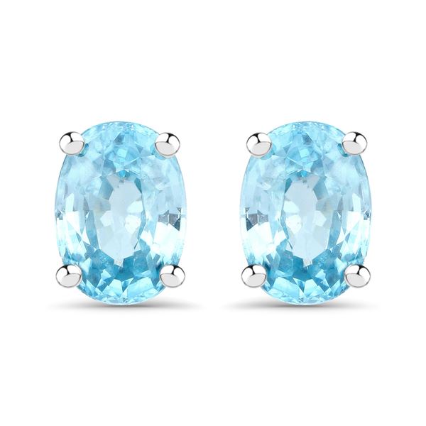 Plated Rhodium 2.40ctw Blue Zircon Earrings