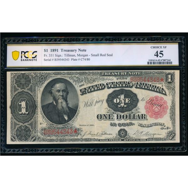 1891 $1 Treasury Note PCGS 45