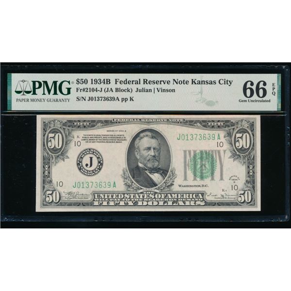 1934B $50 Kansas City FRN PMG 66EPQ