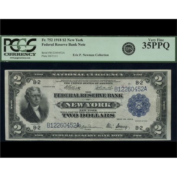 1918 $2 New York FRBN PCGS 35PPQ