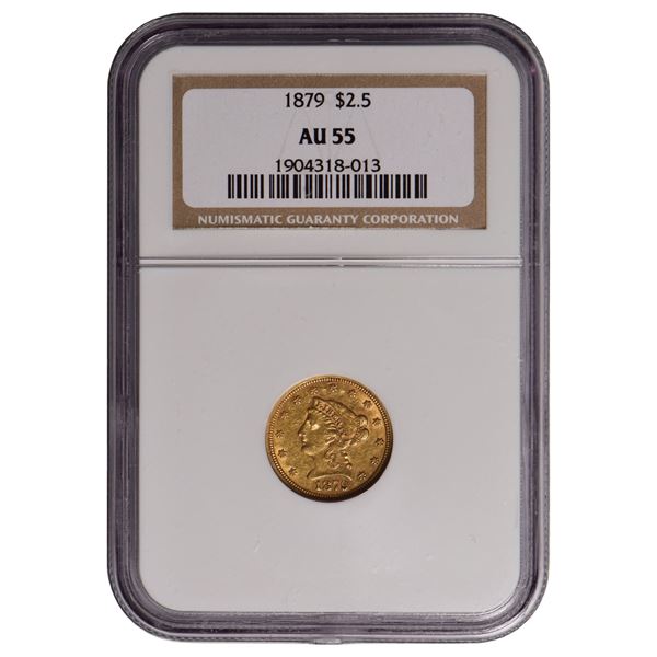 1879 $2.5 Liberty Quarter Eagle Gold Coin NGC AU55