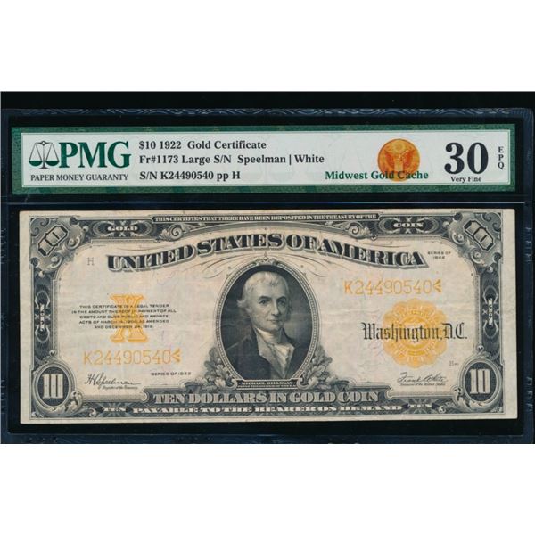 1922 $10 Gold Certificate PMG 30EPQ