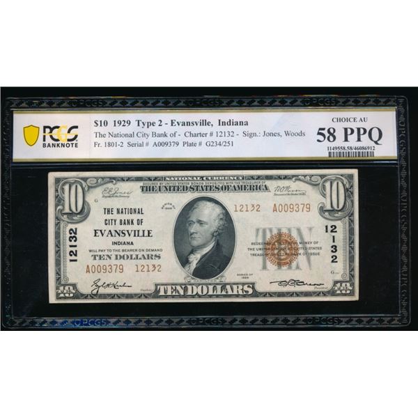 1929 $10 Evansville IN National PCGS 58PPQ