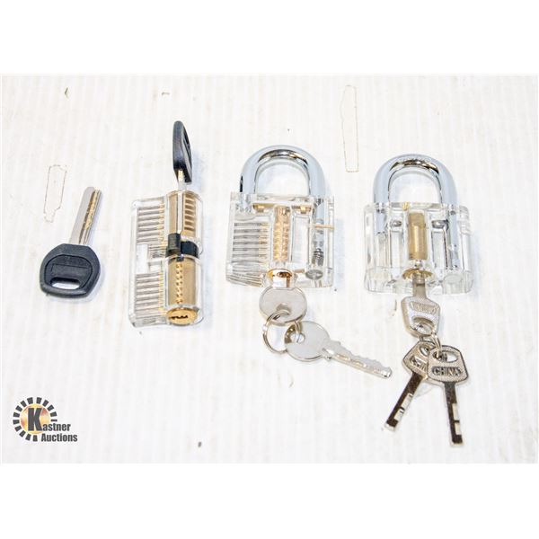 Key See NEW SET OF 3 SEE THROUGH LOCKS WITH KEYS