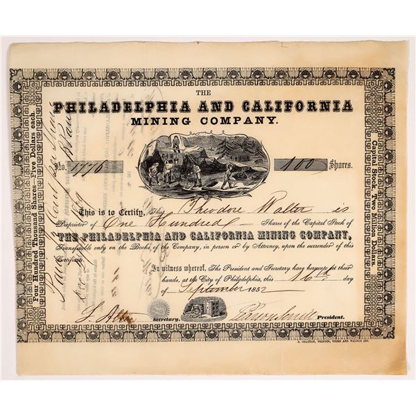 Philadelphia & California Mining Company Stock Certificate, California Gold Rush [165836]