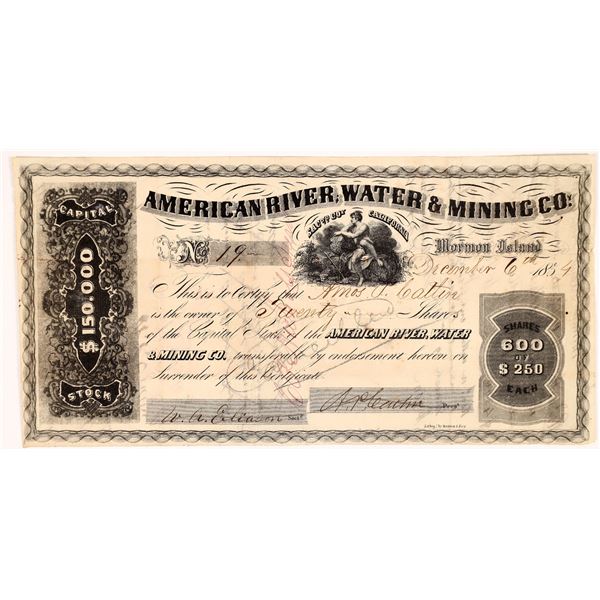 American River, Water & Mining Co. Stock Certificate, Gold Rush [166954]