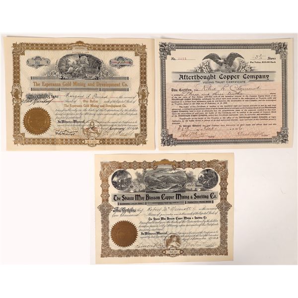 Three Scarce Shasta County, California Mining Stocks [165474]