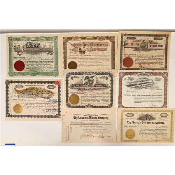 Cripple Creek, Colorado Mining Stock Collection--8 Different [155698]