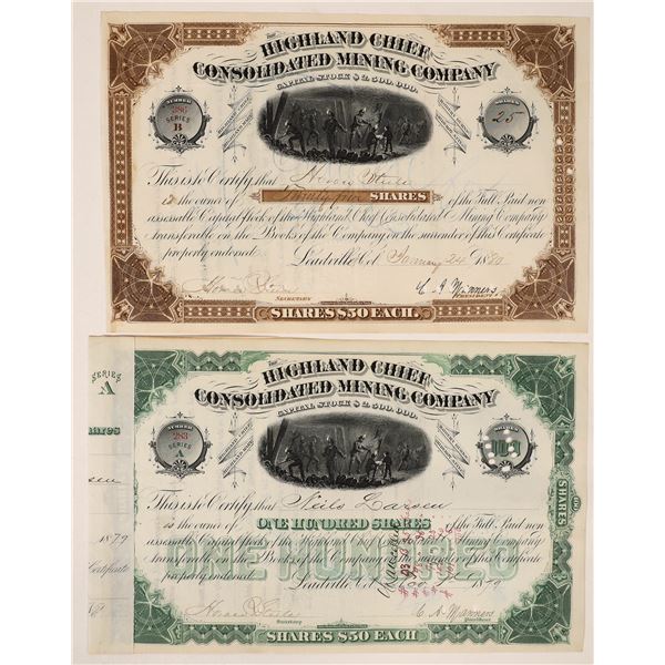 Highland Chief Consolidated Mining Co. Stock Certificate Pair [165331]