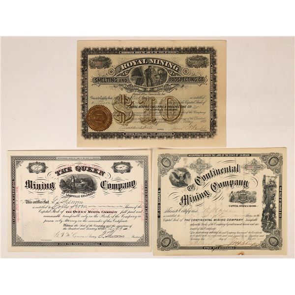 Leadville, Colorado Mining Stock Certificate Trio [155674]