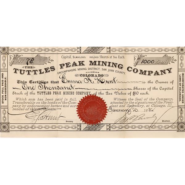 Tuttles Peak Mining Company Stock Certificate [165321]