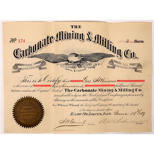 Carbonate Mining & Milling Co Stock, Argenta, Montana, 1889 [145713]