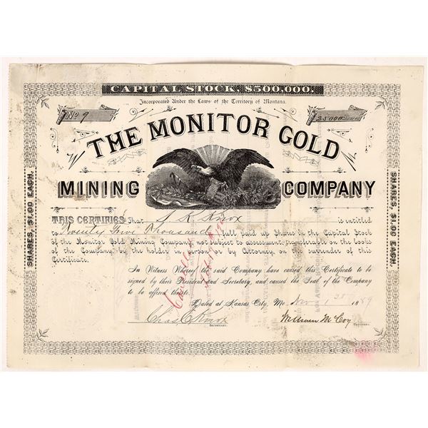 Monitor Gold Mining Co Stock, Norris, Montana, 1889 [145730]