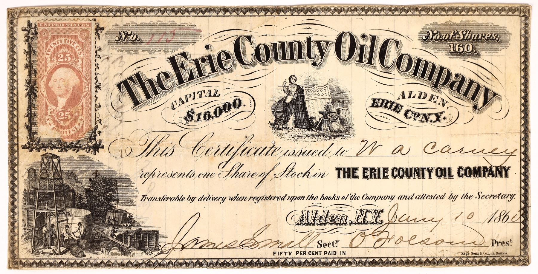 Erie County Oil Company Stock Certificate 165914 Erie County Oil Company Stock Certificate 165914