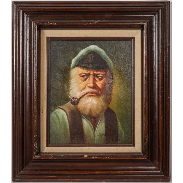 Sea Captain Oil on Canvas Painting signed by Artist Apodaca [162505]