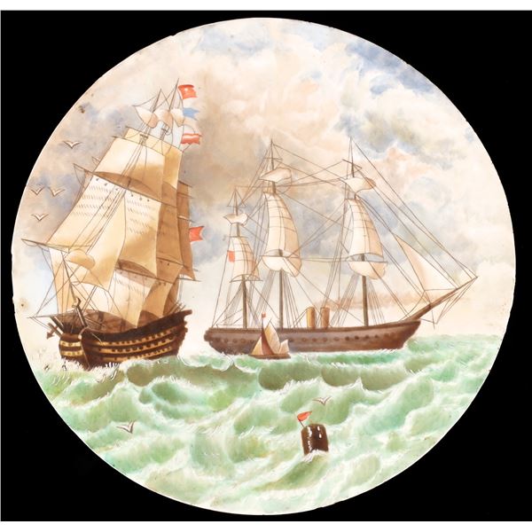 Circular Hand Painted Ships on Ceramic, c. 1860's [165063]