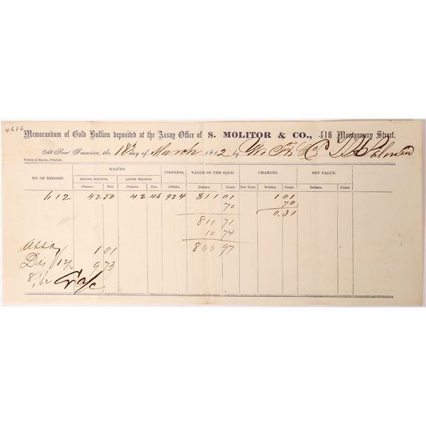 Molitor Gold Receipt; Wells Fargo and Palmer [162571]