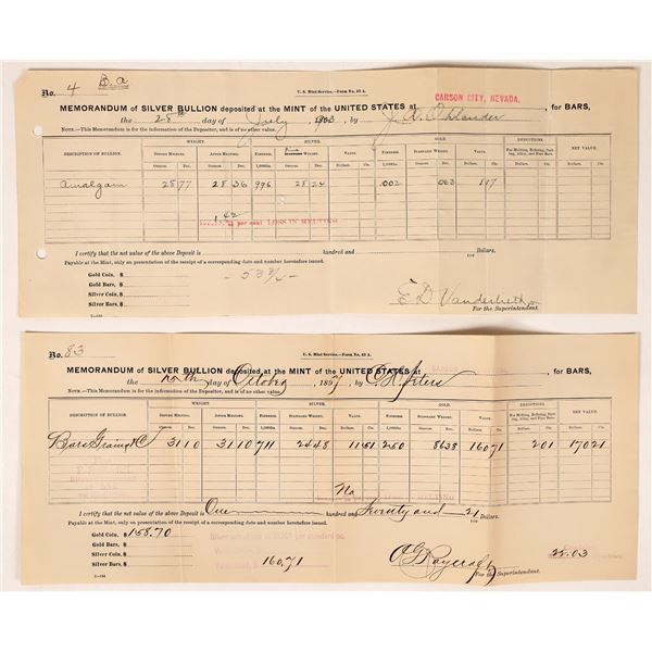 Carson City Mint Silver Bullion Memorandums, Post-Coin Production [164625]