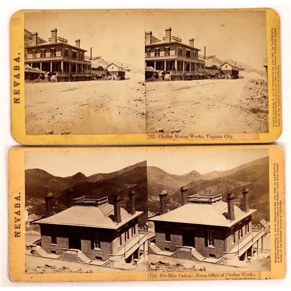 Two Different Stereoviews of the Chollar Mine Buildings in Virginia City [164521]