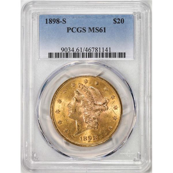 1898-S $20 Liberty Head Eagle Gold Coin PCGS MS61