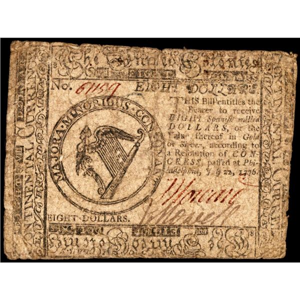 July 22, 1776 $8 Continental Currency Note