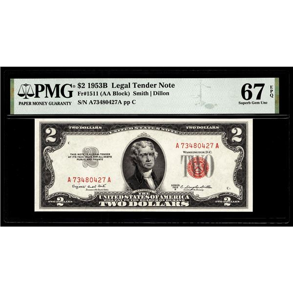 1953B $2 Legal Tender Note Fr.1511 PMG Superb Gem Uncirculated 67EPQ