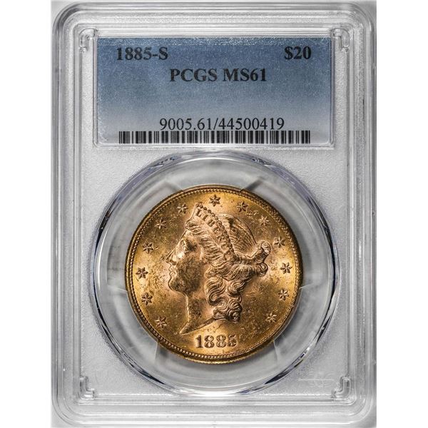 1885-S $20 Liberty Head Double Eagle Gold Coin PCGS MS61