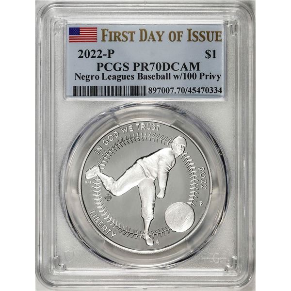 2022-P $1 Proof Negro Leagues Baseball Silver Dollar Coin PCGS PR70DCAM FDOI