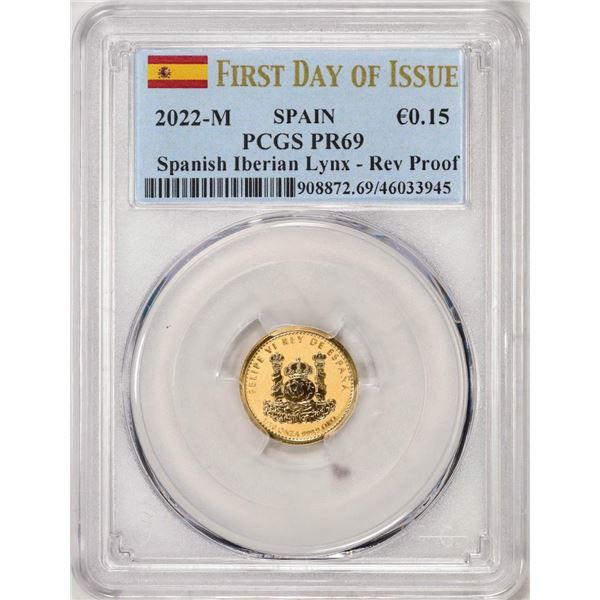 2022M Spain 15 Euro Cent Reverse Proof Lynx Gold Doubloon Coins PCGS PR69 FDOI