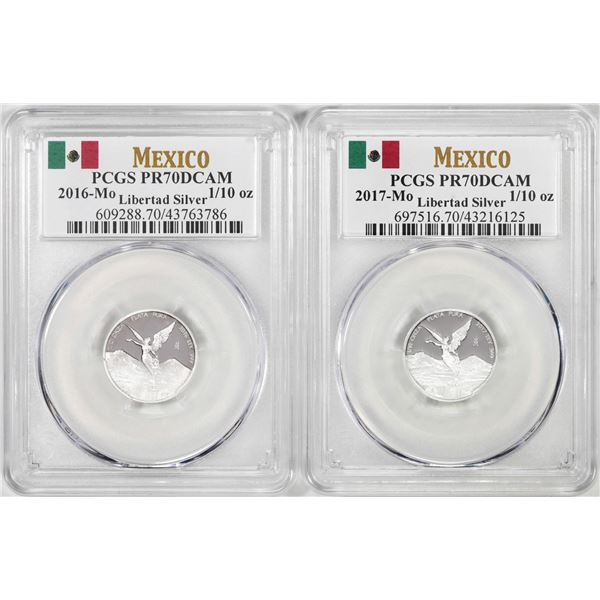 Lot of 2016-2017-Mo Mexico Proof 1/10 oz Silver Libertad Coins PCGS PR70DCAM