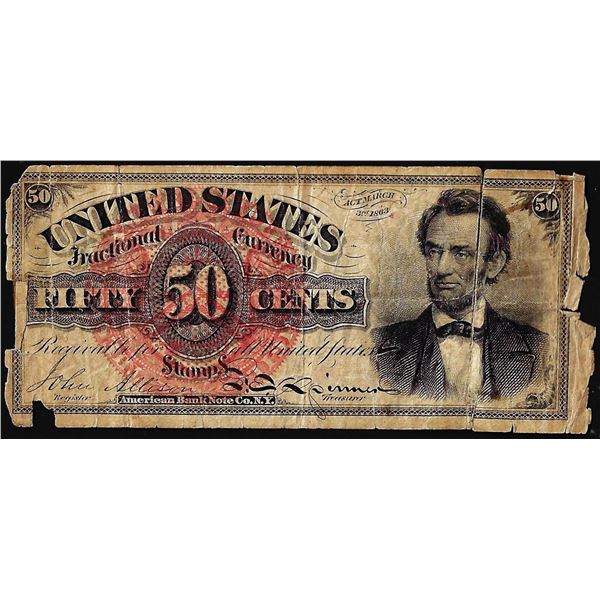 March 3, 1863 Fourth Issue Fifty Cents Lincoln Fractional Note