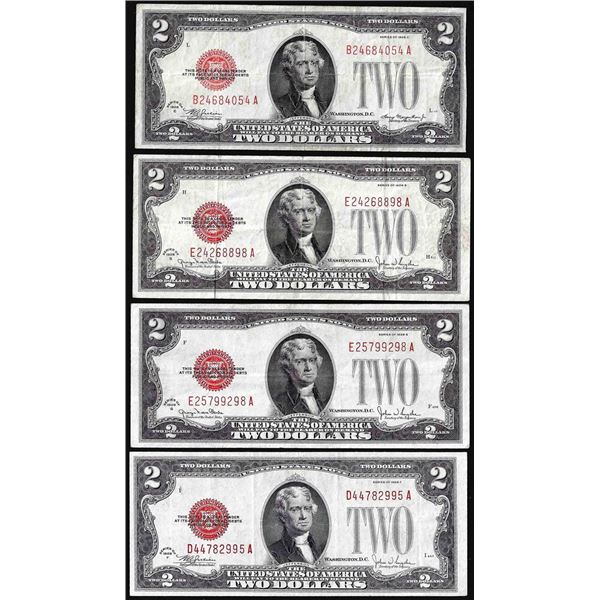 Lot of (4) 1928C/G/F $2 Legal Tender Notes