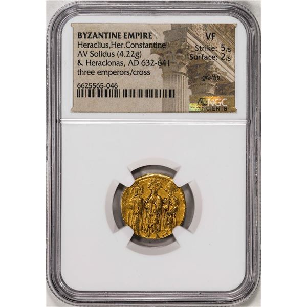 AD 632-641 Byzantine Empire Heraclius Her Constantine AV Solidus Gold Coin NGC Ch VF