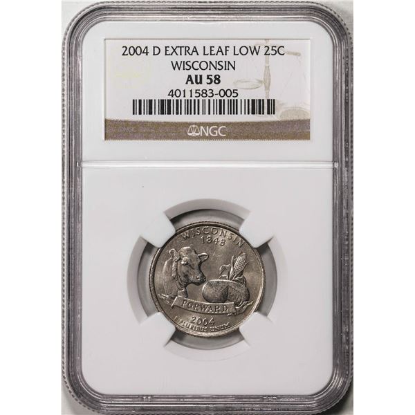 2004-D Wisconsin Extra Leaf Low Quarter Coin NGC AU58