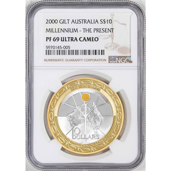 2000 Gilt Australia Proof $10 Millennium-The Present Silver Coin NGC PF69 Ultra Cameo