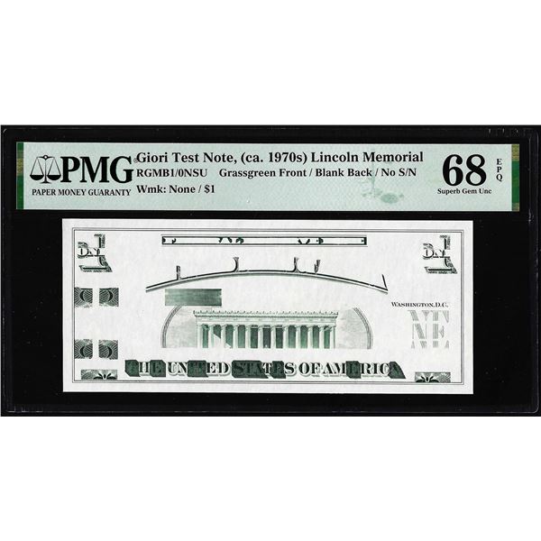 Circa 1970's Lincoln Memorial Giori Test Note PMG Superb Gem Uncirculated 68EPQ