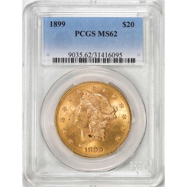 1899 $20 Liberty Head Eagle Gold Coin PCGS MS62