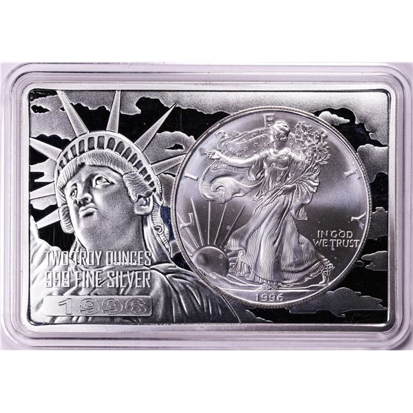 1996 $1 American Silver Eagle Coin & 2oz Silver Bar Set