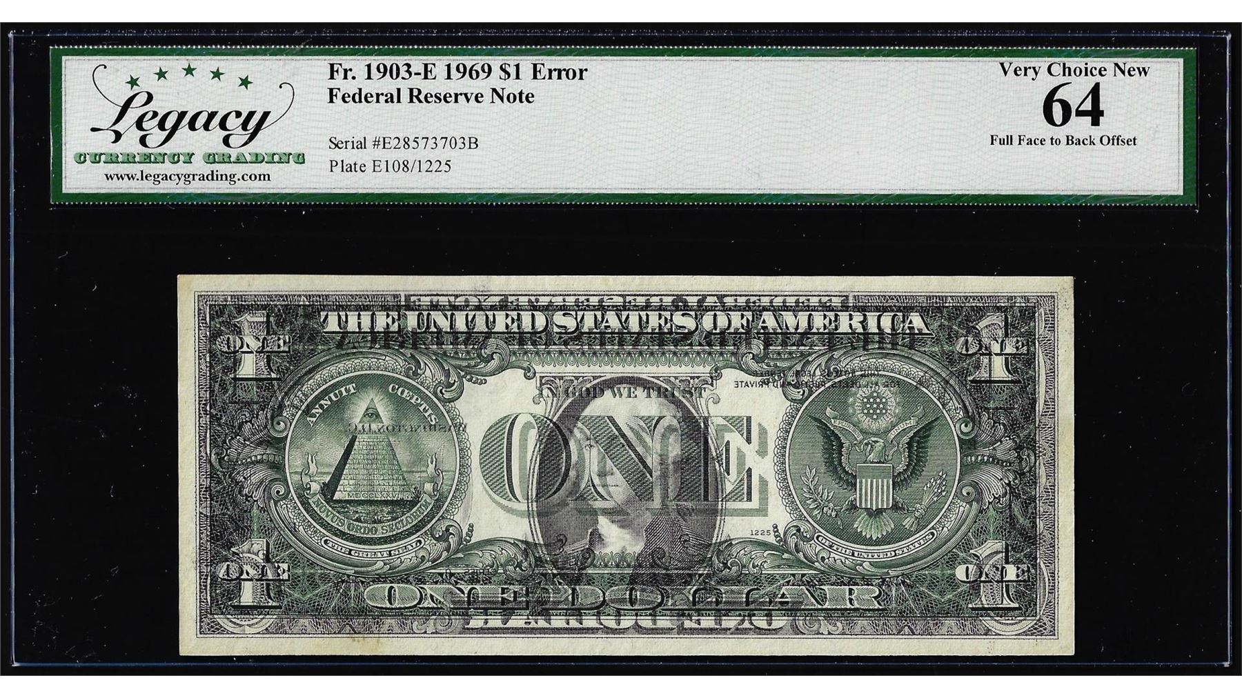 Off Set Error Banknote 1969 $1 Federal Reserve Note Full Face to Back Offset Error Legacy Very ...