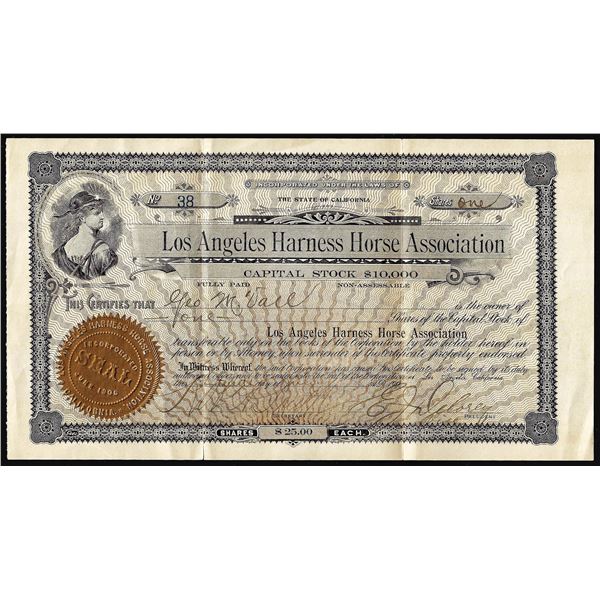 La Harness Horse Association $10,000 Capital Stock Certificate