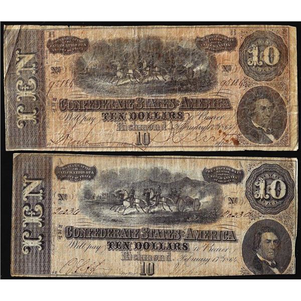 Lot of (2) 1864 $10 Confederate States of America Notes