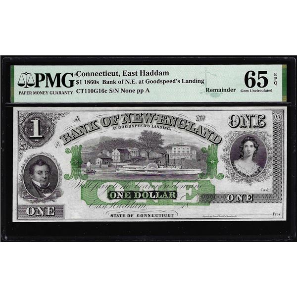 1860's $1 Bank of New-England East Haddam, CT Obsolete Note PMG Gem Uncirculated 65EPQ