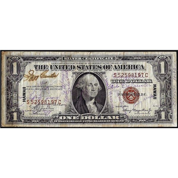 Short Snorter 1935A $1 Hawaii WWII Emergency Issue Silver Certificate Note