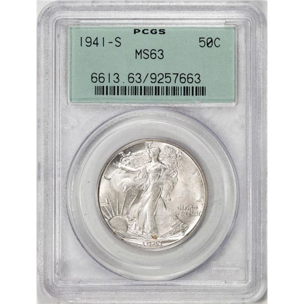 1941-S Walking Liberty Half Dollar Coin PCGS MS63 Old Green Holder