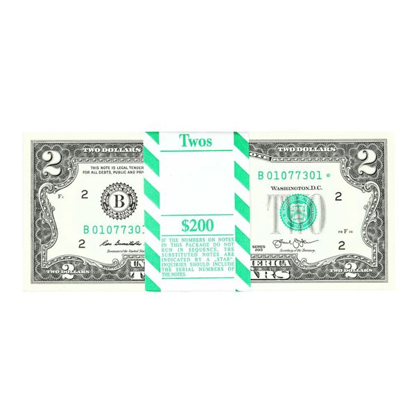 Pack of (100) Consecutive 2013 $2 Federal Reserve STAR Notes New York