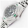 Image 3 : Rolex Ladies Stainless Steel Black Index Emerald and Diamond Datejust Wristwatch