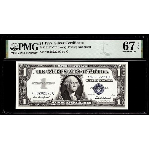 1957 $1 Silver Certificate Star Note Fr.1619* PMG Superb Gem Uncirculated 67EPQ